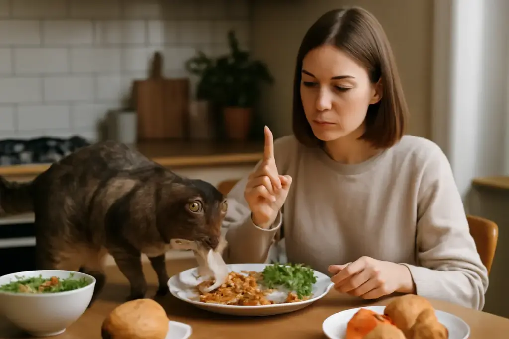 Gatti che rubano cibo dalla tavola: come correggere il comportamento in modo gentile
